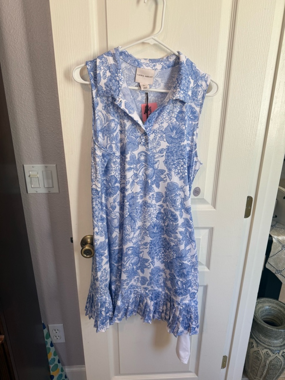 Laura Ashley Blue and White Floral Collared Dress NWT